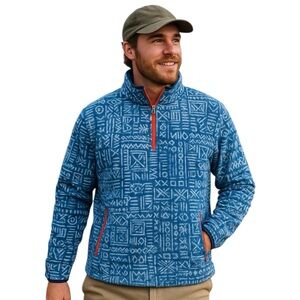 Chubbies Fleece Pullover Jacket XL Blue Geometric Print Half Zip Recycled NEW